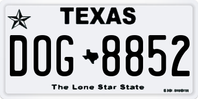 TX license plate DOG8852