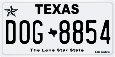 TX license plate DOG8854
