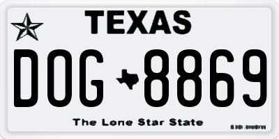 TX license plate DOG8869
