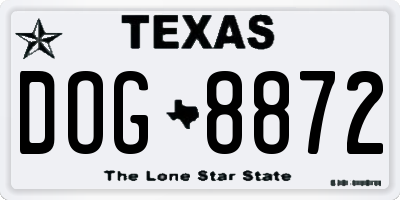 TX license plate DOG8872