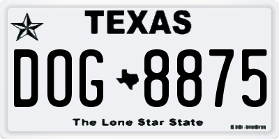 TX license plate DOG8875