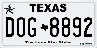 TX license plate DOG8892