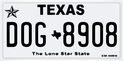 TX license plate DOG8908