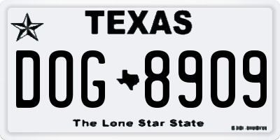 TX license plate DOG8909