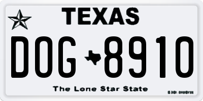 TX license plate DOG8910