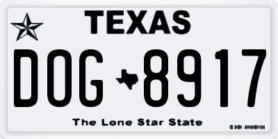 TX license plate DOG8917