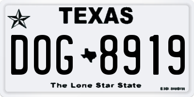 TX license plate DOG8919