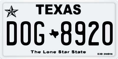 TX license plate DOG8920