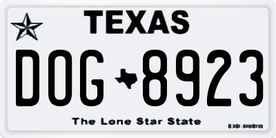 TX license plate DOG8923