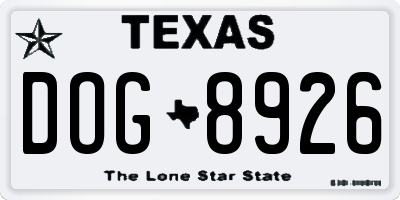 TX license plate DOG8926