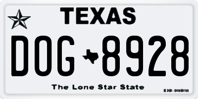 TX license plate DOG8928