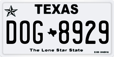 TX license plate DOG8929