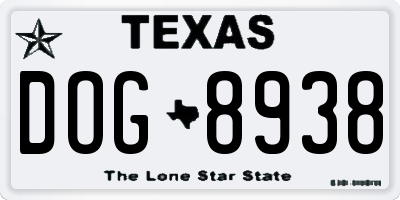 TX license plate DOG8938