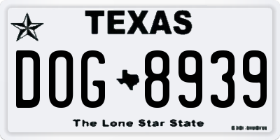 TX license plate DOG8939