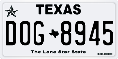 TX license plate DOG8945