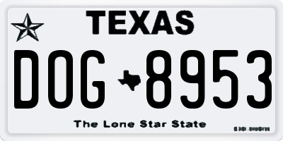 TX license plate DOG8953