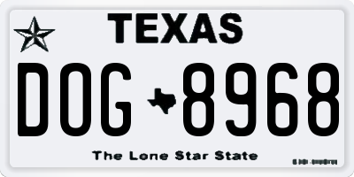 TX license plate DOG8968