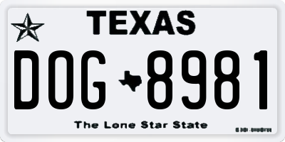 TX license plate DOG8981
