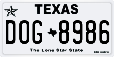 TX license plate DOG8986
