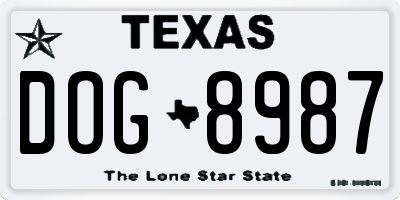 TX license plate DOG8987