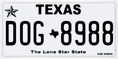 TX license plate DOG8988