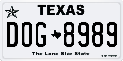 TX license plate DOG8989