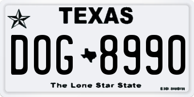 TX license plate DOG8990