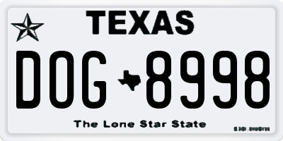 TX license plate DOG8998