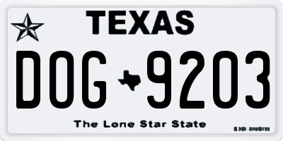TX license plate DOG9203