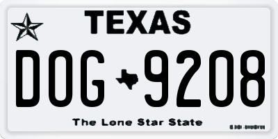 TX license plate DOG9208