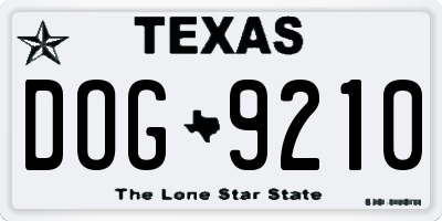 TX license plate DOG9210
