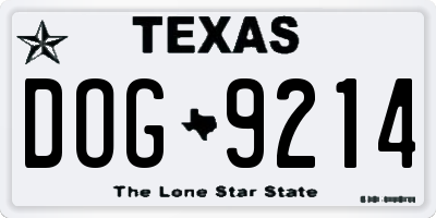 TX license plate DOG9214