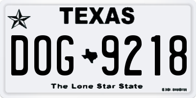 TX license plate DOG9218