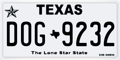TX license plate DOG9232