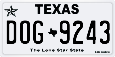 TX license plate DOG9243