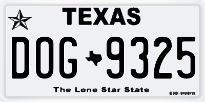 TX license plate DOG9325