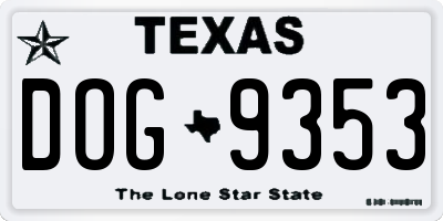 TX license plate DOG9353