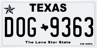 TX license plate DOG9363