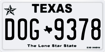 TX license plate DOG9378
