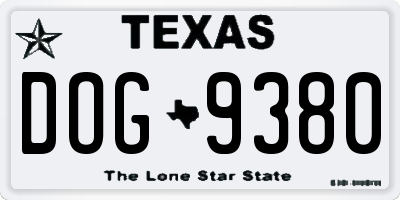 TX license plate DOG9380