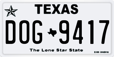 TX license plate DOG9417