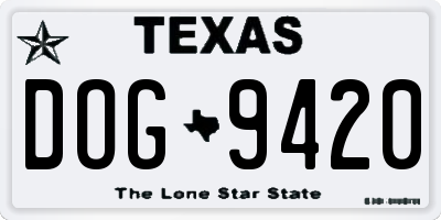 TX license plate DOG9420