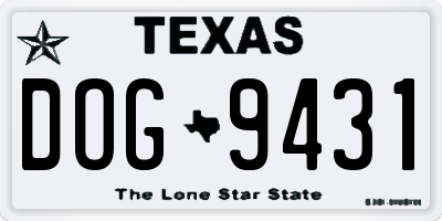 TX license plate DOG9431