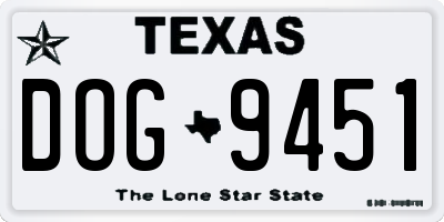 TX license plate DOG9451