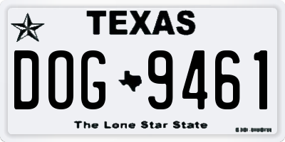 TX license plate DOG9461