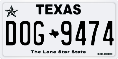TX license plate DOG9474