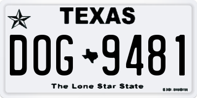 TX license plate DOG9481