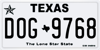 TX license plate DOG9768