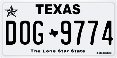 TX license plate DOG9774