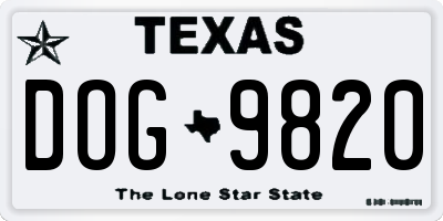 TX license plate DOG9820